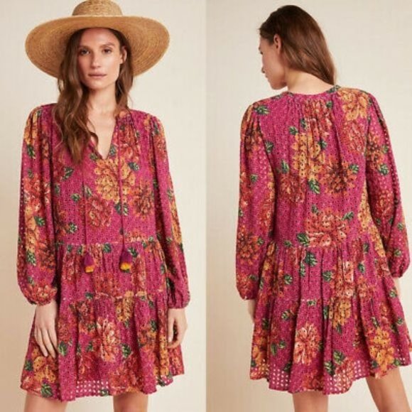 FARM Rio Raspberry Eyelet Tierred Mini Dress NWT